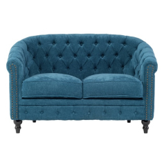 ブルーファブリックコンパクトチェスターフィールドラウンジ2シーターソファ　VINCENT