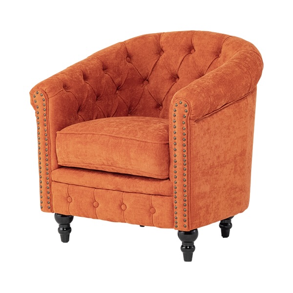 オレンジファブリックコンパクトチェスターフィールドラウンジシングルソファ　VINCENT