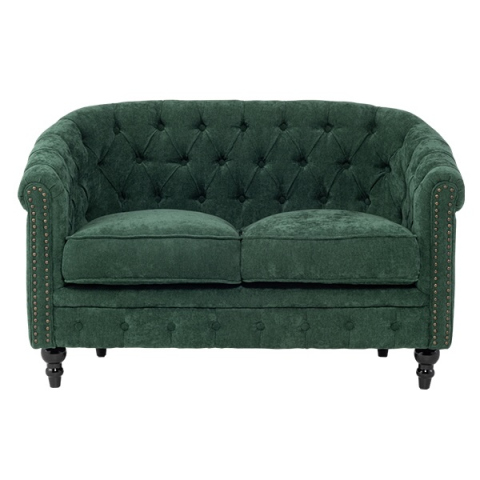 グリーンファブリックコンパクトチェスターフィールドラウンジ2シーターソファ　VINCENT