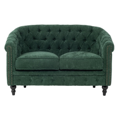 グリーンファブリックコンパクトチェスターフィールドラウンジ2シーターソファ　VINCENT