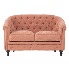 サーモンピンクファブリックコンパクトチェスターフィールドラウンジ2シーターソファ　VINCENT