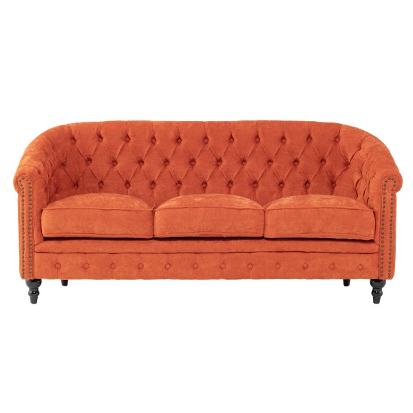 オレンジファブリックコンパクトチェスターフィールドラウンジ3シーターソファ　VINCENT