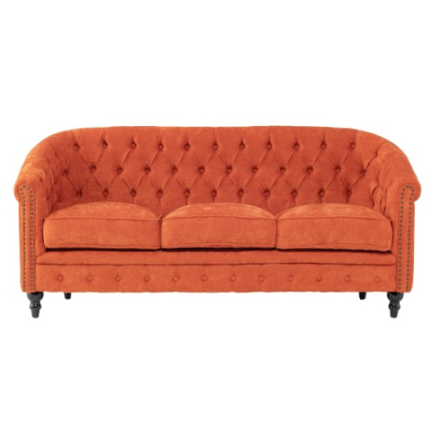 オレンジファブリックコンパクトチェスターフィールドラウンジ3シーターソファ　VINCENT