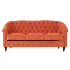 オレンジファブリックコンパクトチェスターフィールドラウンジ3シーターソファ　VINCENT