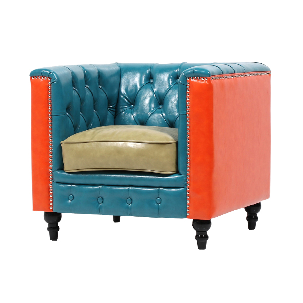 ターコイズブルー キャロットオレンジpuレザースクエアチェスターフィールドシングルソファ Vm1p49p90pk ソファ専門店 ロイヤルソファズ ターコイズブルー キャロットオレンジpuレザースクエアチェスターフィールドシングルソファ Vm1p49p90pk ソファ専門店 ロイヤルソファズ