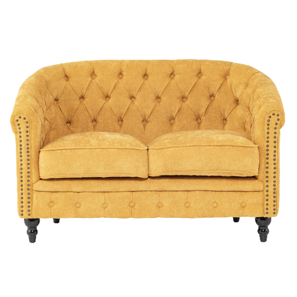 イエローファブリックコンパクトチェスターフィールドラウンジ2シーターソファ　VINCENT