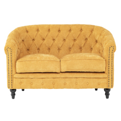 イエローファブリックコンパクトチェスターフィールドラウンジ2シーターソファ　VINCENT