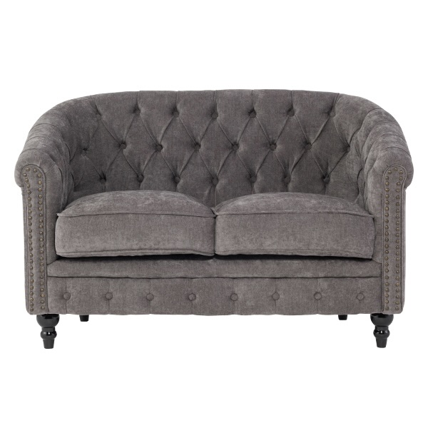 グレーファブリックコンパクトチェスターフィールドラウンジ2シーターソファ　VINCENT