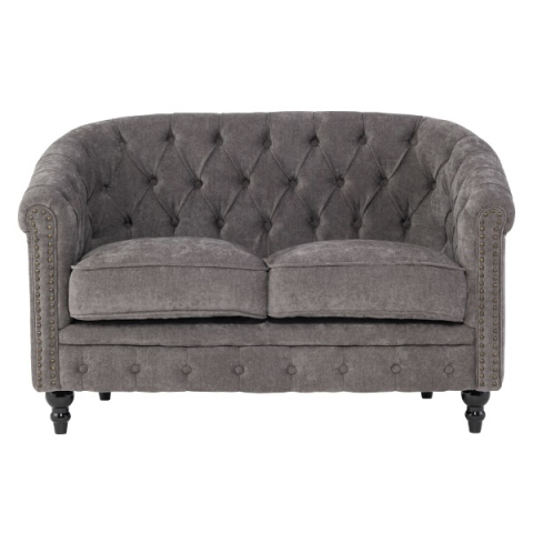 グレーファブリックコンパクトチェスターフィールドラウンジ2シーターソファ　VINCENT