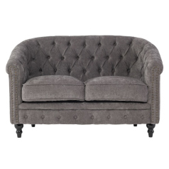 グレーファブリックコンパクトチェスターフィールドラウンジ2シーターソファ　VINCENT