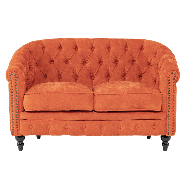オレンジファブリックコンパクトチェスターフィールドラウンジ2シーターソファ　VINCENT