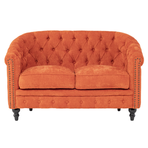 オレンジファブリックコンパクトチェスターフィールドラウンジ2シーターソファ　VINCENT