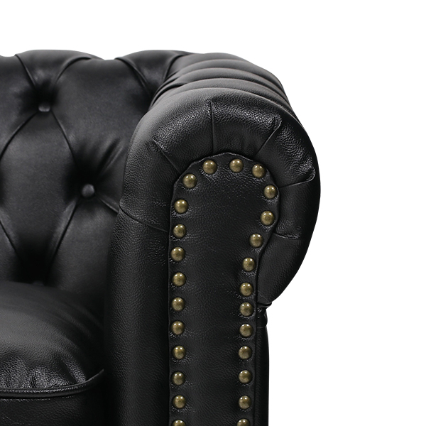 VINCENT PUレザーコンパクトチェスターフィールドシングルソファ　① ブラックPUレザーコンパクトチェスターフィールドシングルソファ