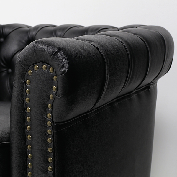 ブラックPUレザーコンパクトチェスターフィールドシングルソファ