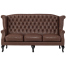 ブラウンPUレザーチェスターフィールド3シーターウイングバックソファ