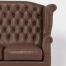 ブラウンPUレザーチェスターフィールド3シーターウイングバックソファ