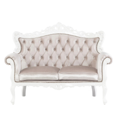 アンティークホワイトフレームイタリアンロコココンパクト2シーターソファ　Symphonyシリーズ
