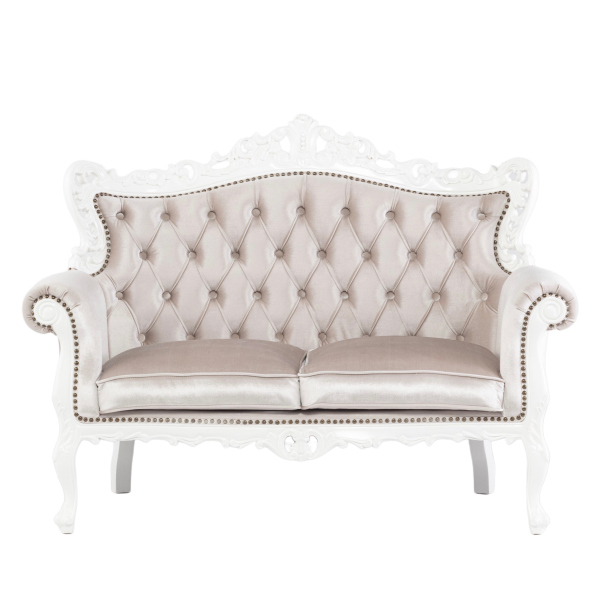 アンティークホワイトフレームイタリアンロコココンパクト2シーターソファ　Symphonyシリーズ