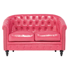 ピンクPUレザーコンパクトチェスターフィールドラウンジ2シーターソファ　VINCENT