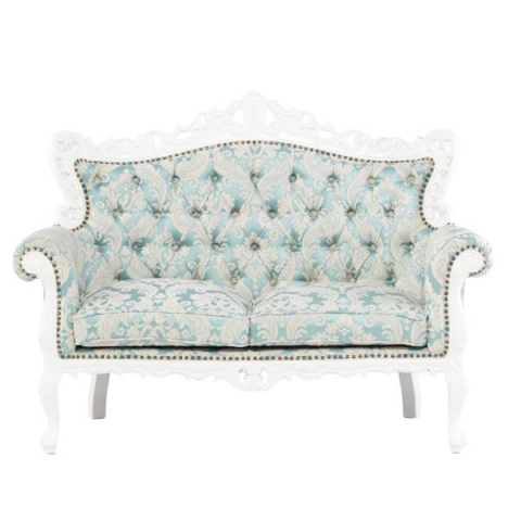 アンティークホワイトフレームイタリアンロコココンパクト2シーターソファ　Symphonyシリーズ