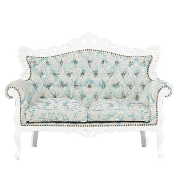 アンティークホワイトフレームイタリアンロコココンパクト2シーターソファ　Symphonyシリーズ