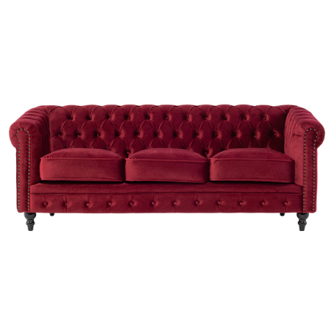 レッドベルベットコンパクトチェスターフィールド3シーターソファ　VINCENT