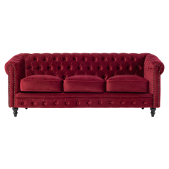 レッドベルベットコンパクトチェスターフィールド3シーターソファ　VINCENT