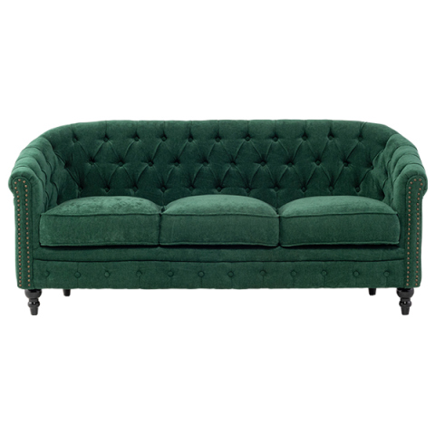 グリーンピンクファブリックコンパクトチェスターフィールドラウンジ3シーターソファ　VINCENT