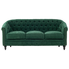 グリーンピンクファブリックコンパクトチェスターフィールドラウンジ3シーターソファ　VINCENT