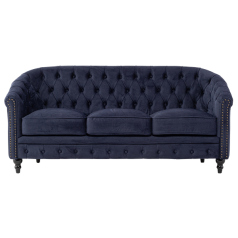 ネイビーブルーベルベットコンパクトチェスターフィールドラウンジ3シーターソファ　VINCENT