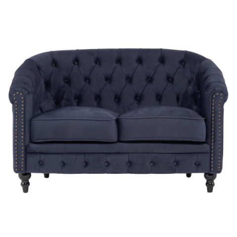 ネイビーブルーベルベットコンパクトチェスターフィールドラウンジ2シーターソファ　VINCENT