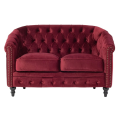 レッドベルベットコンパクトチェスターフィールドラウンジ2シーターソファ　VINCENT