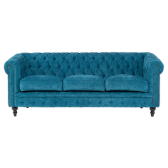 ブルーファブリックコンパクトチェスターフィールド3シーターソファ　VINCENT