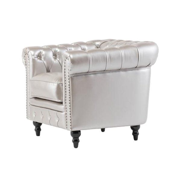VINCENT PUレザーコンパクトチェスターフィールドシングルソファ　① シルバーPUレザーコンパクトチェスターフィールドシングルソファ