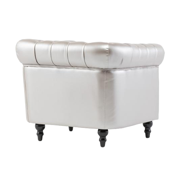 シルバーPUレザーコンパクトチェスターフィールドシングルソファ